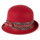 LADIES 100% WOOL CLOCHE HAT WITH FAUX LEATHER BELT OVER TARTAN BAND HANDMADE IN ITALY